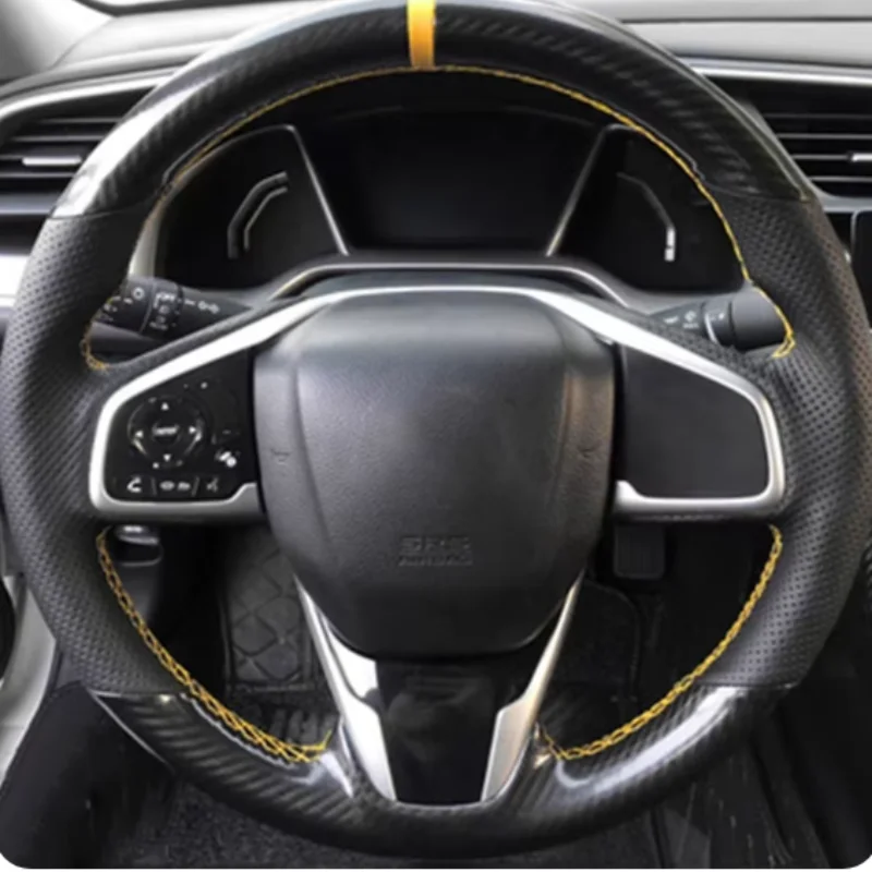 

LHD Carbon Fiber Car Accessories Interior Steering Wheel Frame Cover Molding Trims For Honda Civic 10th Gen 2016-2021