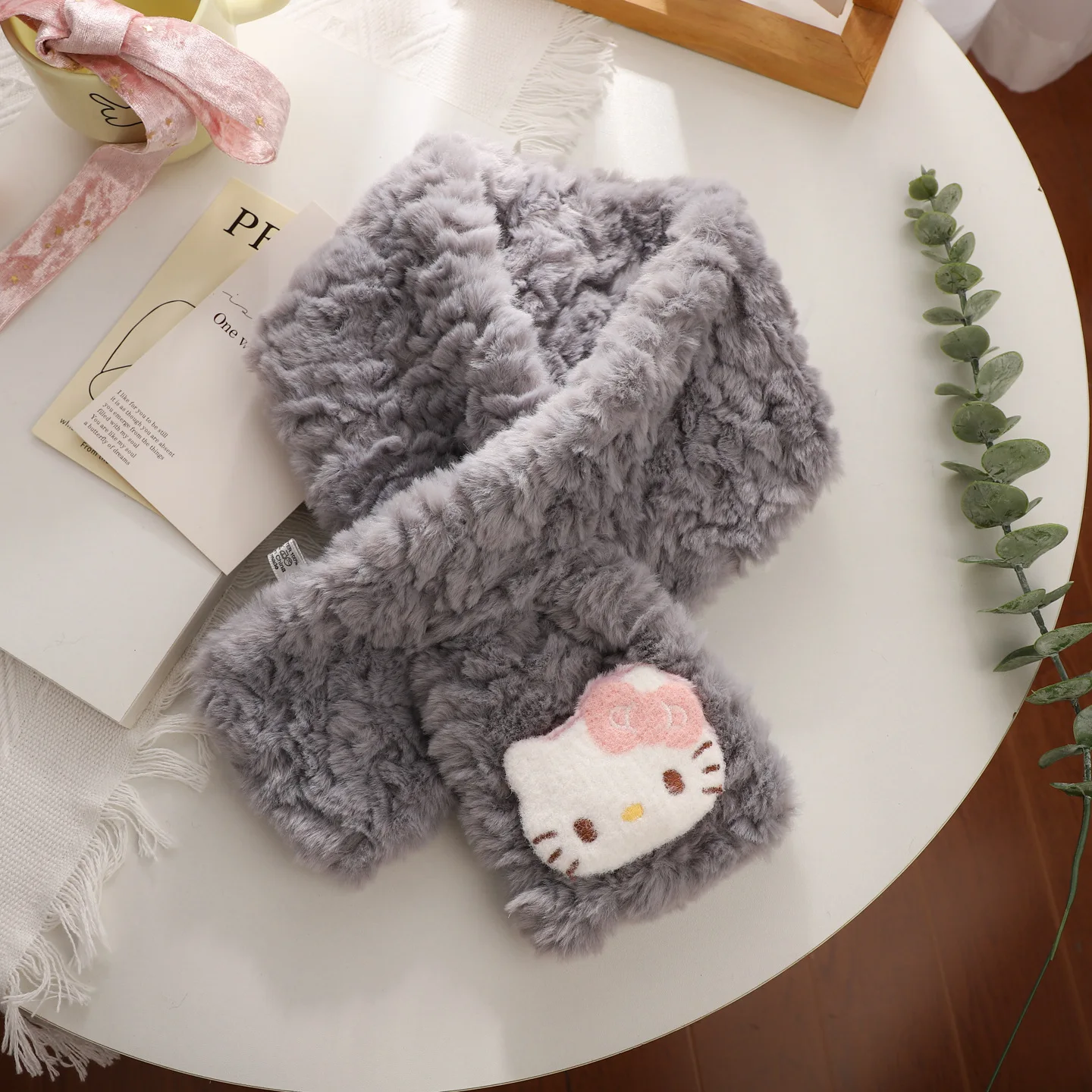 مرحبا كيتي فتاة الموضة الكورية لطيف الكرتون هريرة أفخم وشاح طالب الخريف والشتاء ريكس أرنب وشاح دافئ سميكة