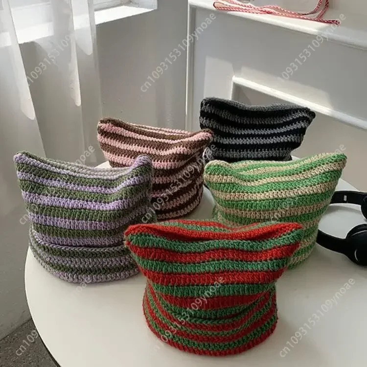 หมวกโครเชต์หมวกแมว Vintage Beanies Fox หมวก Grunge อุปกรณ์เสริม Slouchy Beanie ผู้หญิง Man กิจกรรมกลางแจ้ง Unisex ปรับ