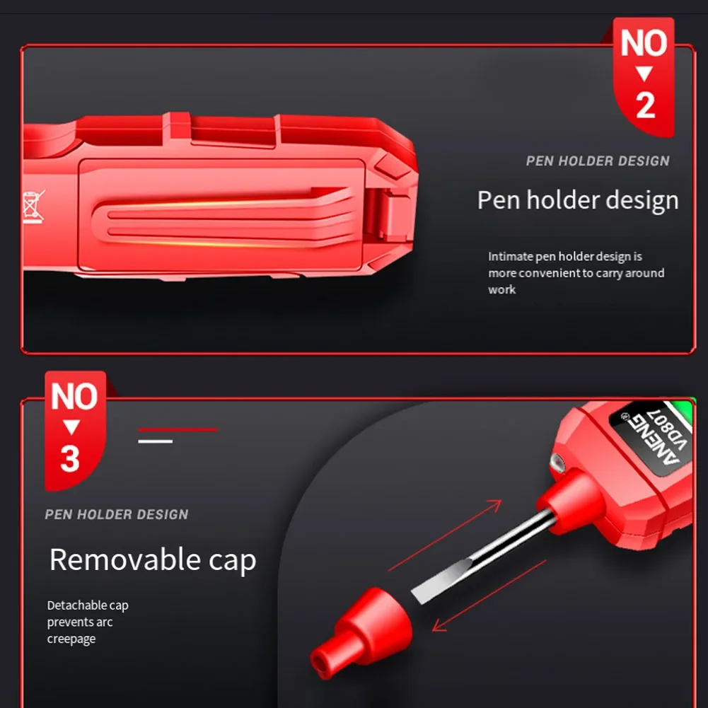 Stylo de Test de Tension Numérique VD807, Identification de Fil Sous Vent, Spécial pour Électricien, Induction Intelligente, 1 Pièce