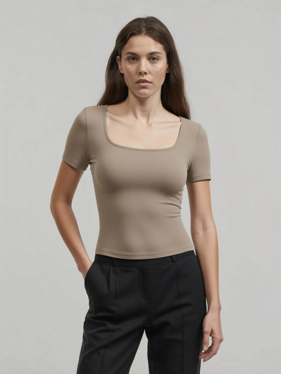 3-Piece Women's Pure Color Simple and Elegant Square Collar Short-Sleeved Slim Knitted High-Elastic Top T-Shirt