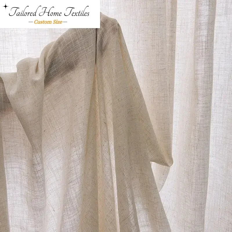 

Curtains for Living Dining Room Bedroom Modern Beige Natural Linen Like Tulle Flax Sheer Voile Window SFolds Custom Size Drapes