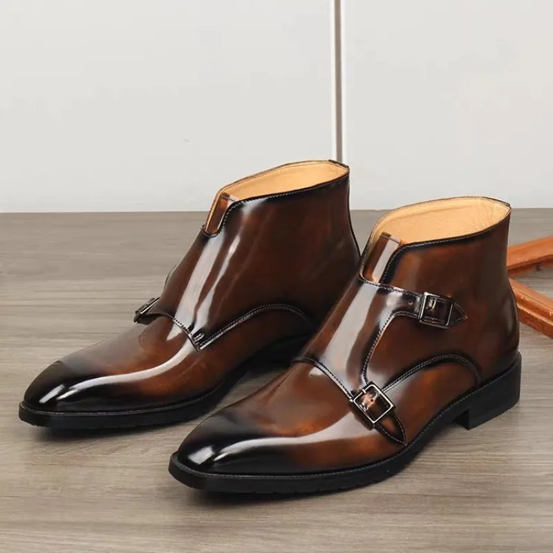 

Men Winter High Top Boots Korean Style Pointed Toe Casual Leather Shoes Business Ankle Boots