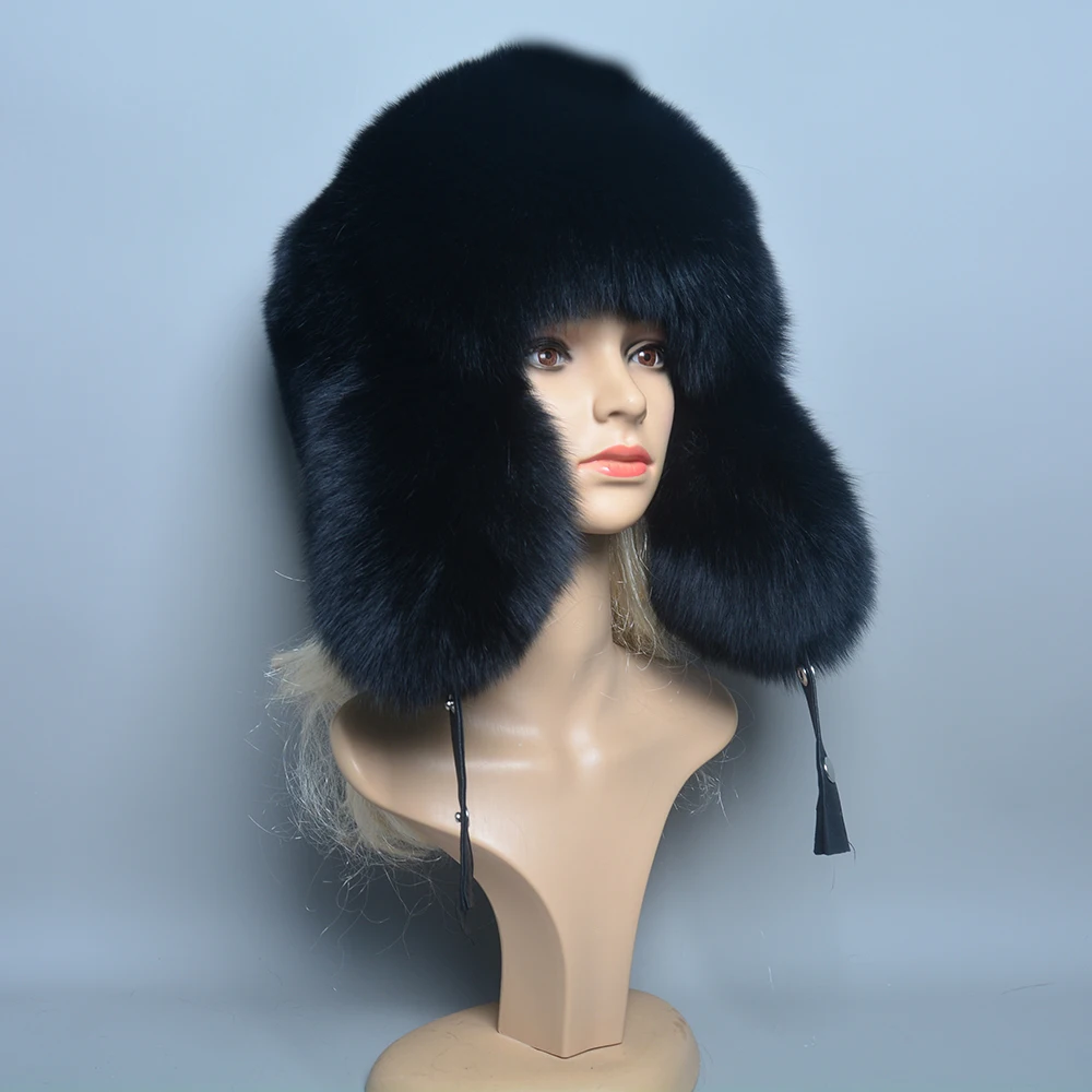 Fashion Real Fur Hats Winter Hats For Women Natural Fox Fur Beanies Real Fox Bomber Hat Fluffy Popular Russian Female Round Cap