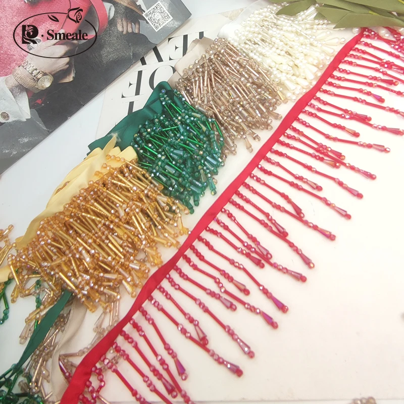 Crystal Tassel Lace Embellishments for Wedding and Evening Dress, Beading Accessories, DIY, RS4335, 1Yard, 90cm Wide, 7cm