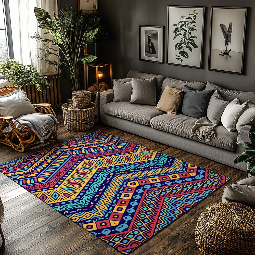 

Bohemian Area Rug Tribal Pattern Floor Mat Southwestern Home Decor Geometric Design Carpet Non Slip Indoor Outdoor Rug Modern Ab