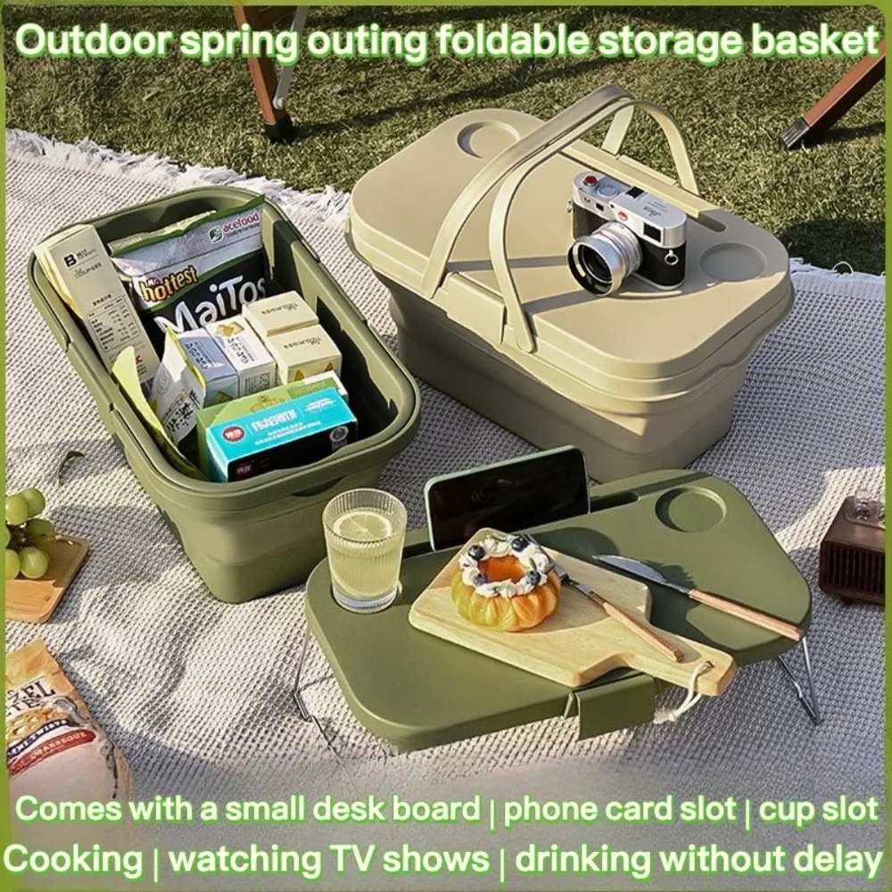 

Outdoor Spring Outing Foldable Storage Box Camping Picnic Suitcase with Small Table Board Fishing Storage Basket with Handle