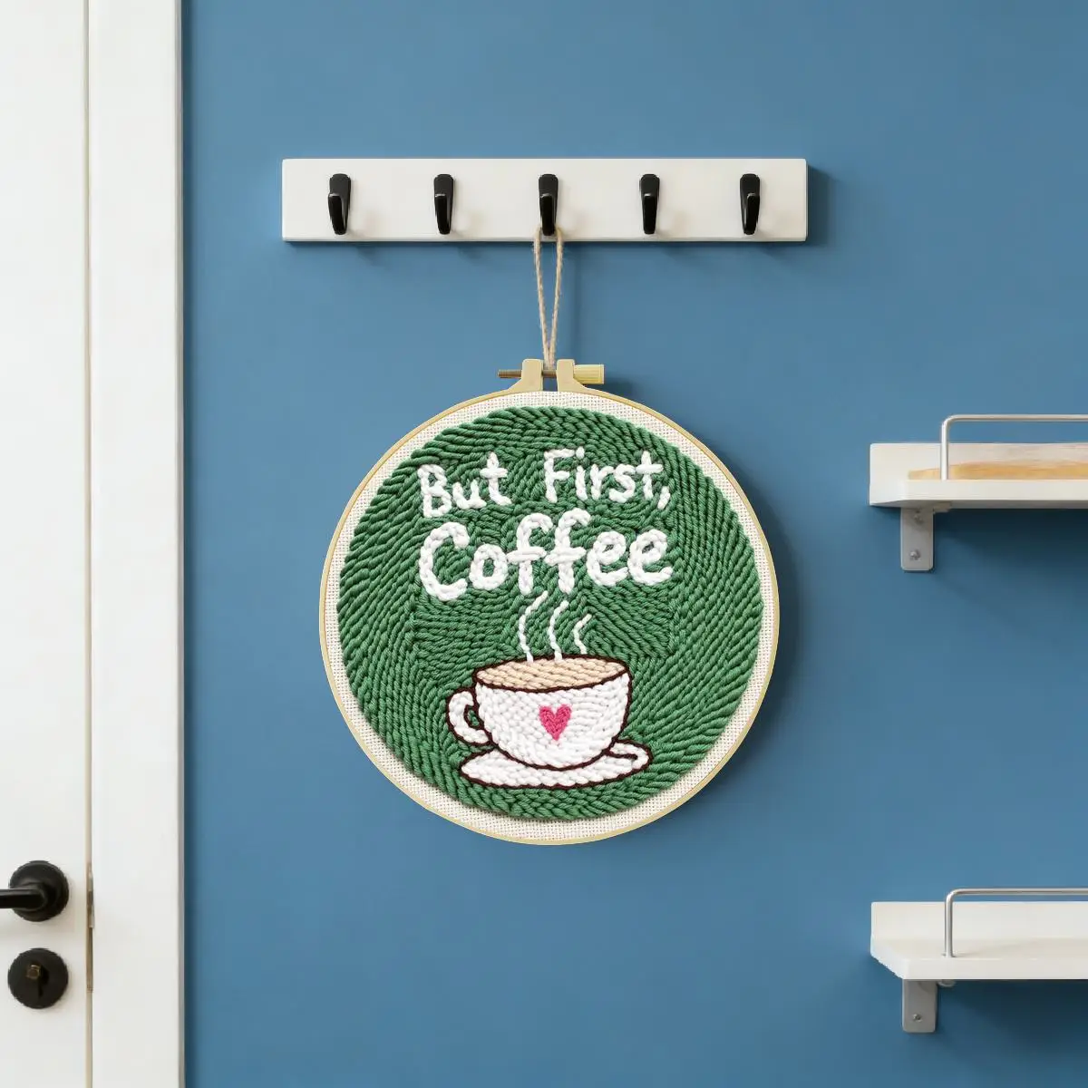 20X20CM/7,87 Zoll Kaffee-Stanznadel-Stickerei-Set, Stickerei-Kit, Gestrickte Stickerei, DIY Handgemachtes Geschenk, Bastel-Malerei – Detail 1