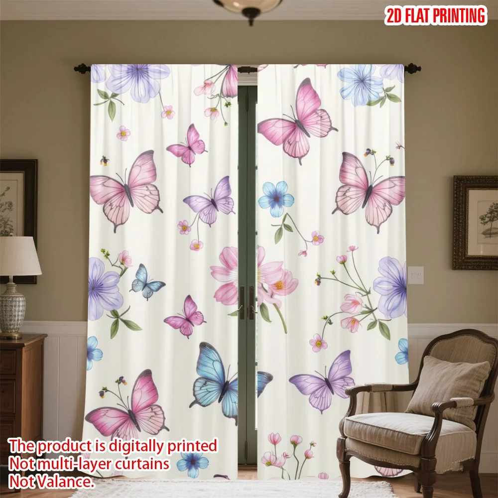 

2D flat printing 2pcs Drapes Spring Butterflies and Flowers(1) Digital Printed Polyester Drapes Family Party for Photo Booths &