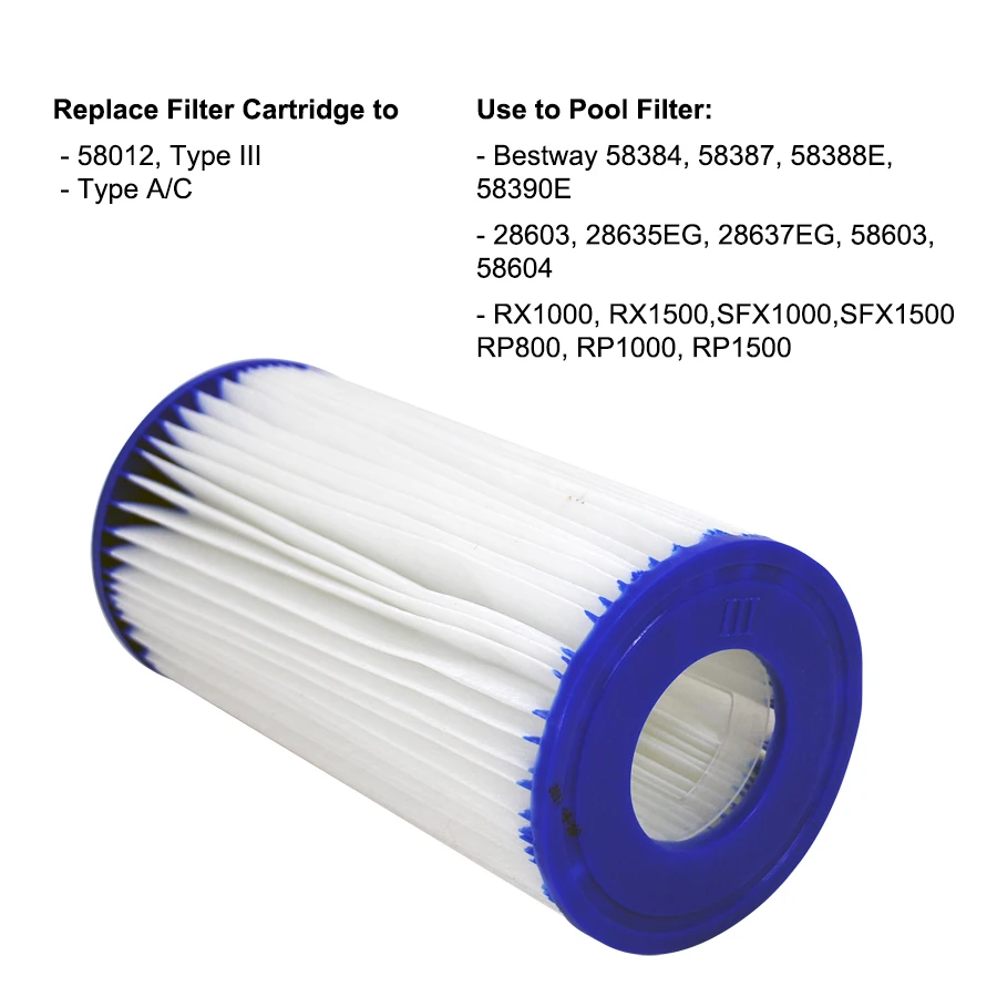 Pool Filter Cartridge Type III 58012 for Swimming Pump Pool Filter 530 gal, 800 gal, 1000gal