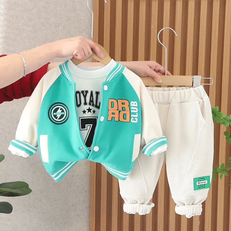 Toddler Boys Outfits 2023 Spring Baby Boy Clothes 9 To 12 Months Baseball Jackets + T-shirts + Pants 3PCS Childrens Clothing Set