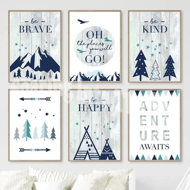 Mountain Forest Tent Inspirational Quotes Wall Art Canvas Painting Nordic Posters And Prints Wall Pictures For Kids Room Decor