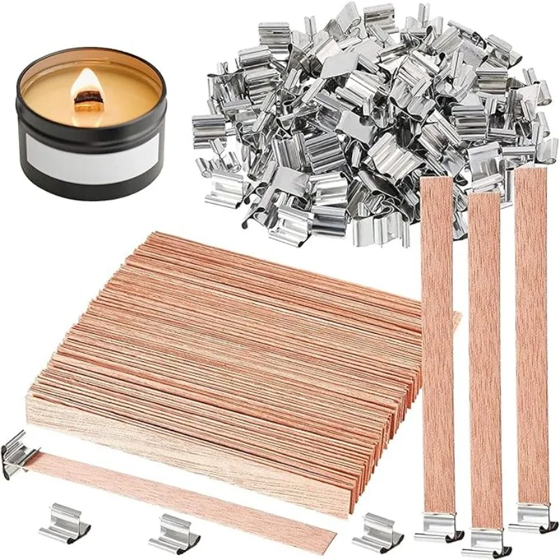 Holzdochte für die Kerzenherstellung, Kerzendocht aus Naturholz mit Clips für Sojawachskerzen, DIY handgefertigtes Kerzen-Bastelzubehör
