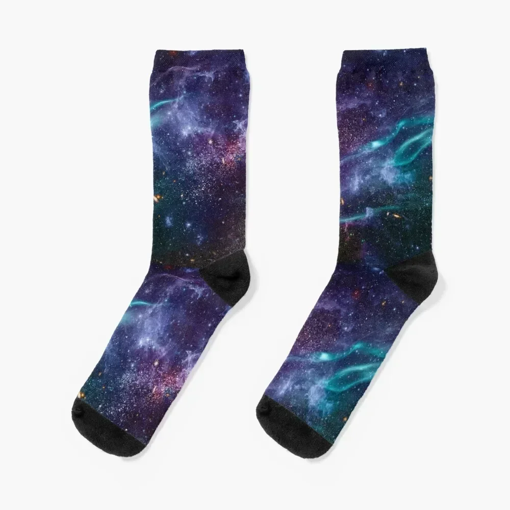 

Purple & Blue Cosmic Star Galaxy Socks floral christmas gift colored moving stockings Designer Man Socks Women's