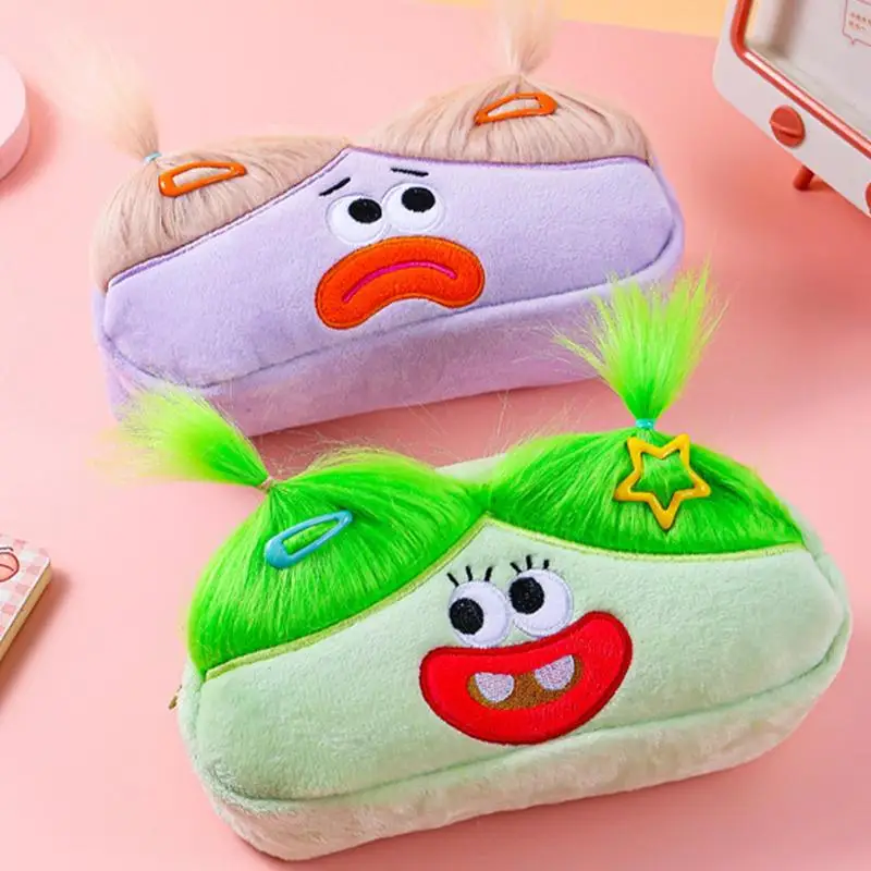 Large Capacity Pencil Case Cute Long Hair Doll Pencil Case Aesthetic Cartoon Stationery Storage Bag Pencil Case Organizer Pen