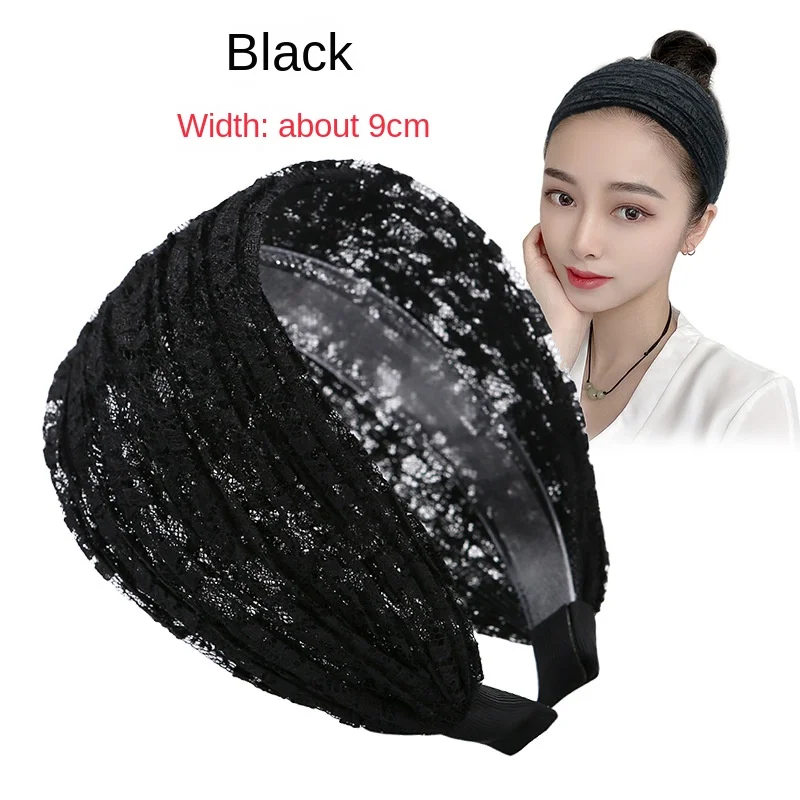 

Elegant Design Stylish Wide Embroidered Border Style Fashionable Wide Lace Headband Anti-Slip Women's Knitted Hair Accessories