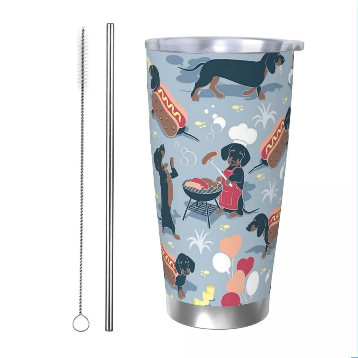 Hot Dogs And Dachshunds Insulated Tumbler with Straws Lid Sausage Doxie Vacuum Thermal Mug Double Wall Thermos Bottle Cup, 20oz