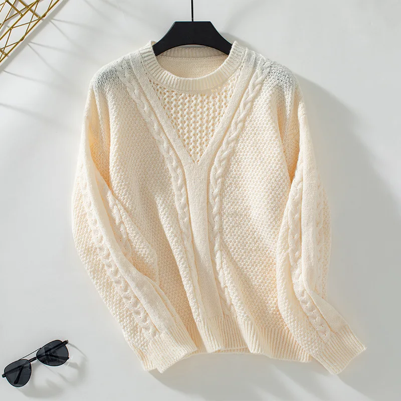 Women's sweater pullover Casual hollow out autumn/winter Retro Twist loose long sleeved knitted shirt top basic