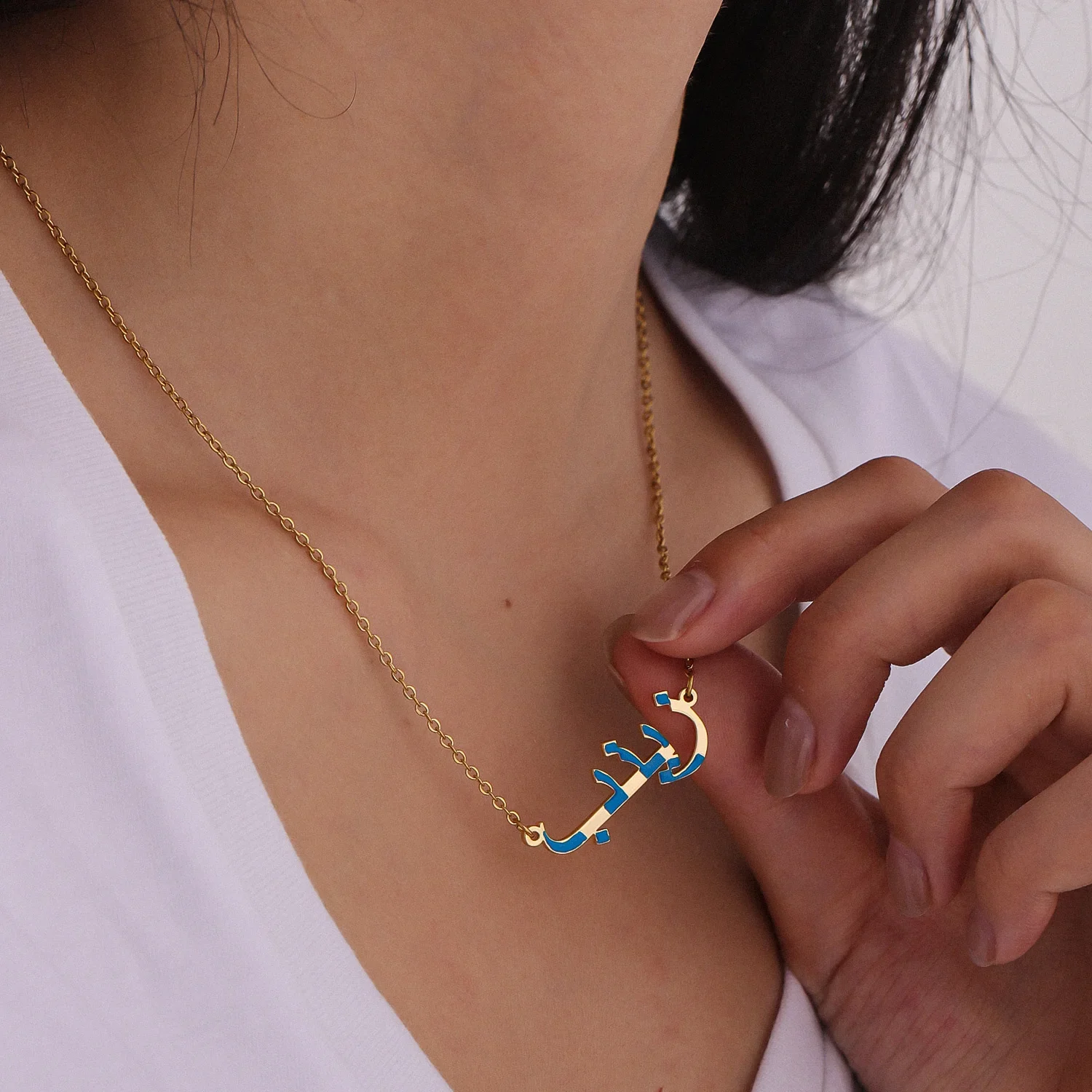 

Handmade Enamel Pendant Personalized Arabic Enamel Name Necklace Custom Luxury Muslim Jewelry Wife Eid for Kids Daughter Gift