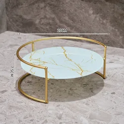 Gilding Marble Texture Storage Tray Round Glass Serving Trays Dresser Table Skincare Cosmetic Containers Jewelry Organizer Shelf