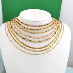 4mm Stainless Steel Necklace Rolo Paperclip Gauge Wire Chain Beads PVD Gold Color Geometric Women Men Choker Basic Cuban Link
