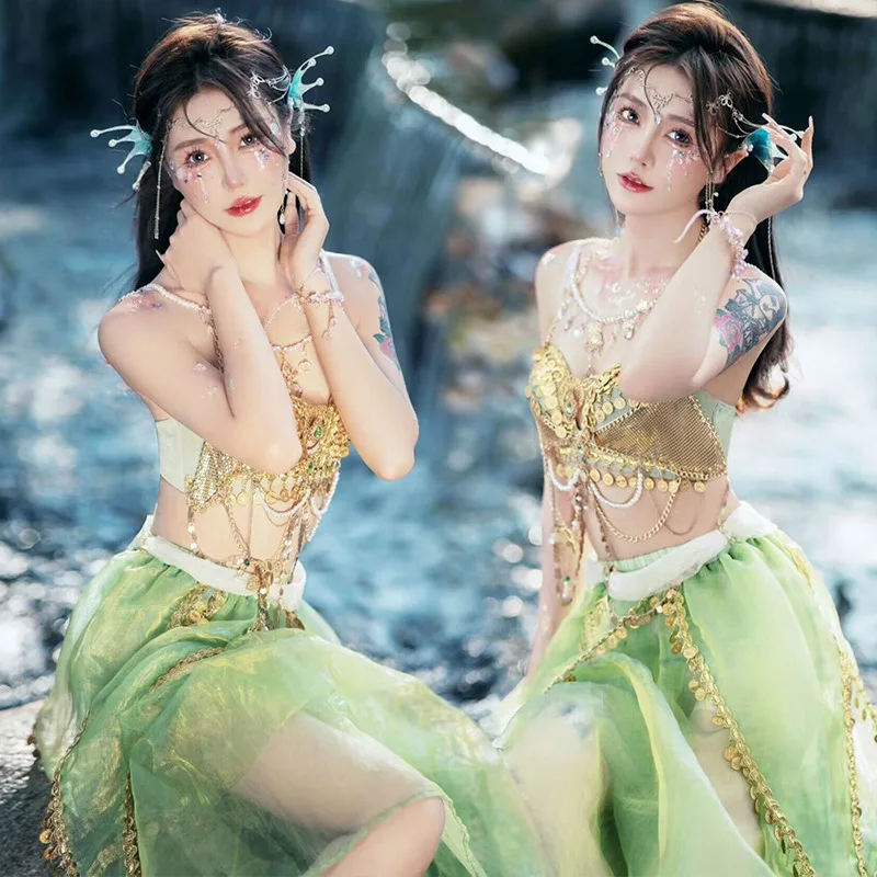 

Mermaid Princess Dress Fairy Fantasy Elf Dress Seaside Art Photo Photography Stage Performance Costume Beautiful Girls Women