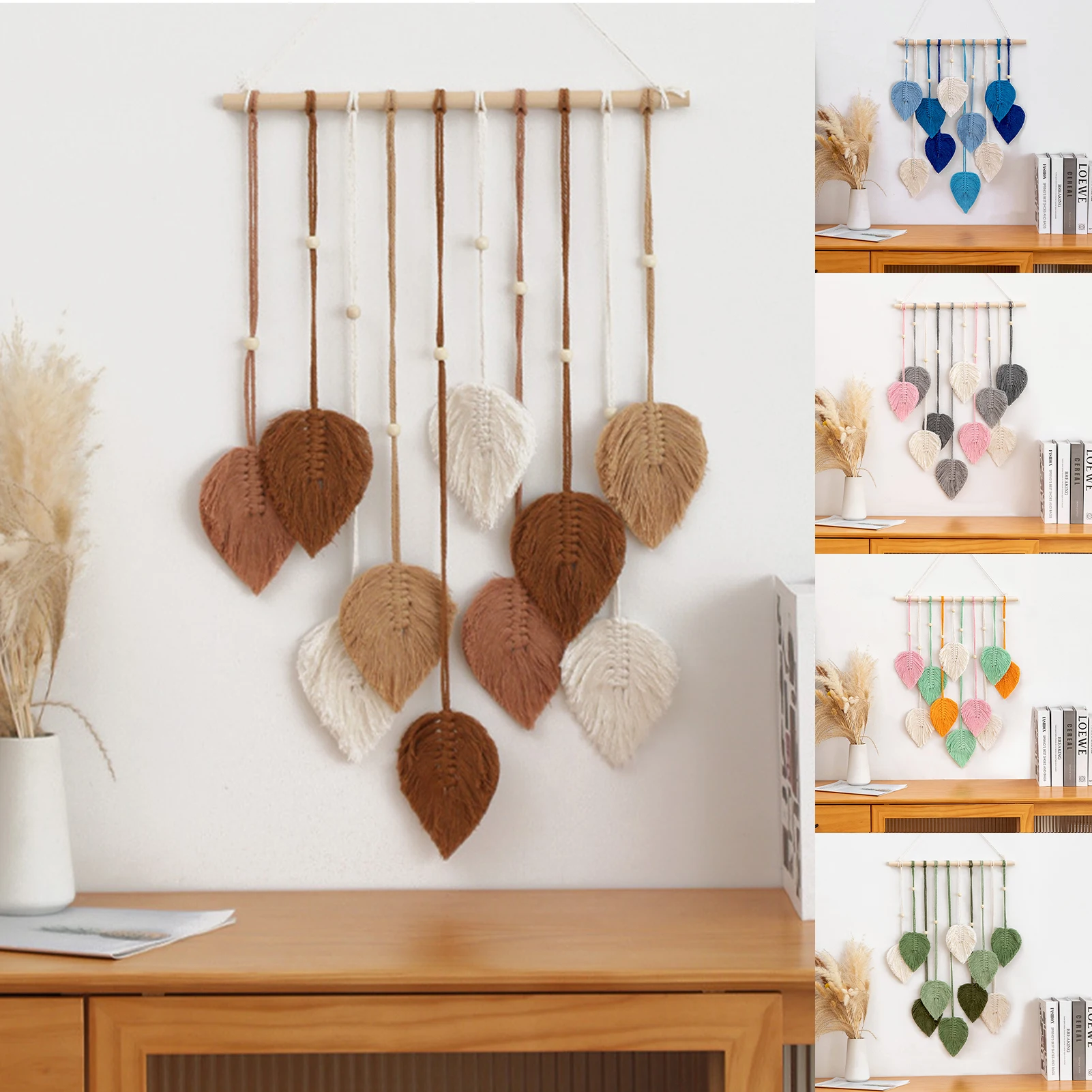 Hand Woven Leaf Macrame Tapestry Boho Decor Hanging Pendant Crafts Wall Hanging Home Decoration For Bedroom Living Room