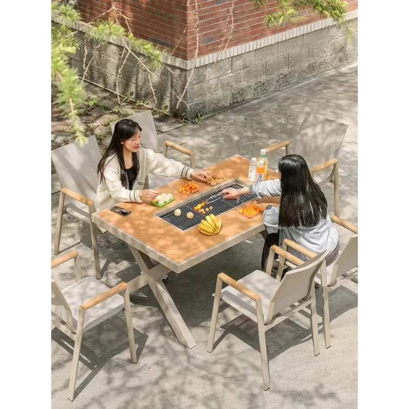 Outdoor tables and chairs courtyard garden leisure villa grill table household dinner aluminum alloy outdoor electric grill carb