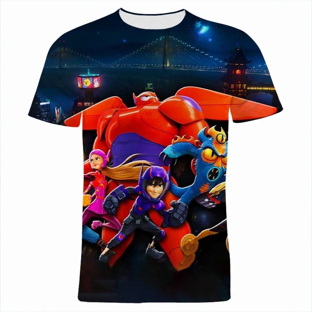 2024 Disney Cartoon Movie Big Hero Summer 3D Print T Shirt Children Casual Short Sleeve Boy Girl Kids Tee Shirts Women Clothes