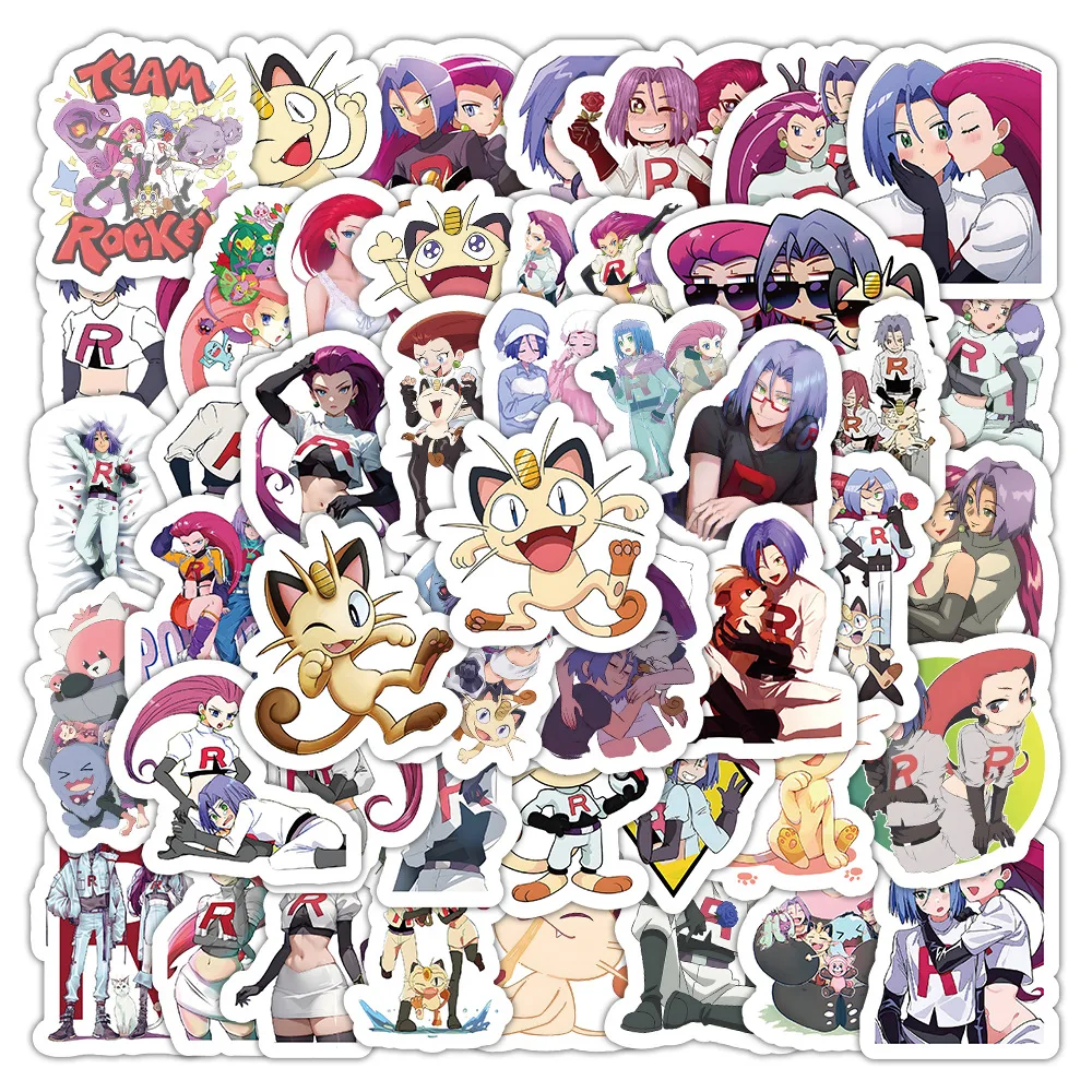 10/30/52PCS Kawaii Cartoon Pokemon Rocket Team Cute Meowth Graffiti Stickers DIY Laptop Water Cup Scrapbook Decal Kids Toy Gift