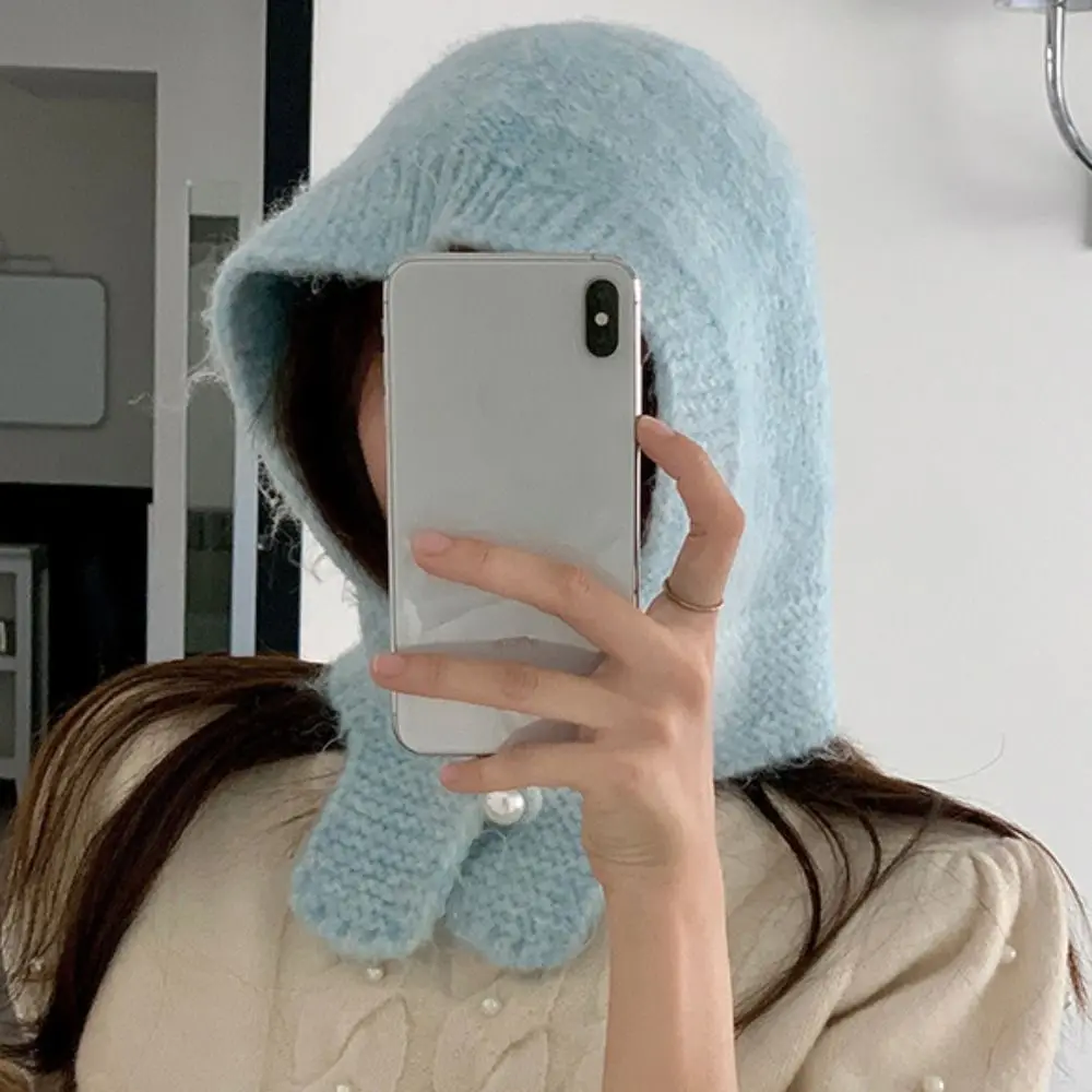 

Woolen Knitted Balaclava Hat Coldproof Ear Protection Neck Collar Beanies Cap Solid Color Neck Protector Pullover Cap Autumn