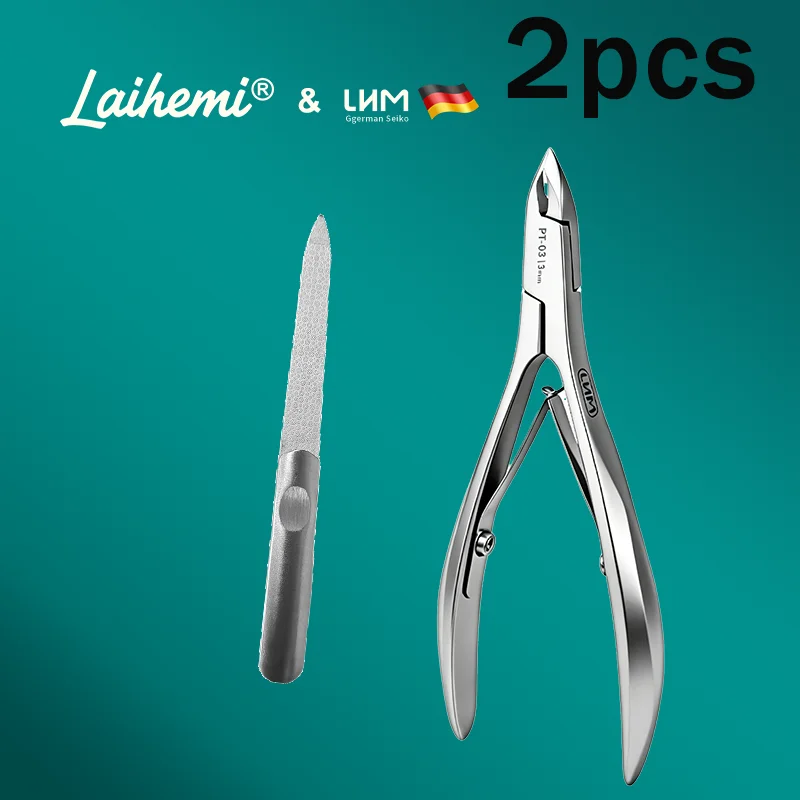 2Pcs Professional Cuticle Nipper Set - 3mm Sharp Stainless Steel Cuticle Cutter with Nail File