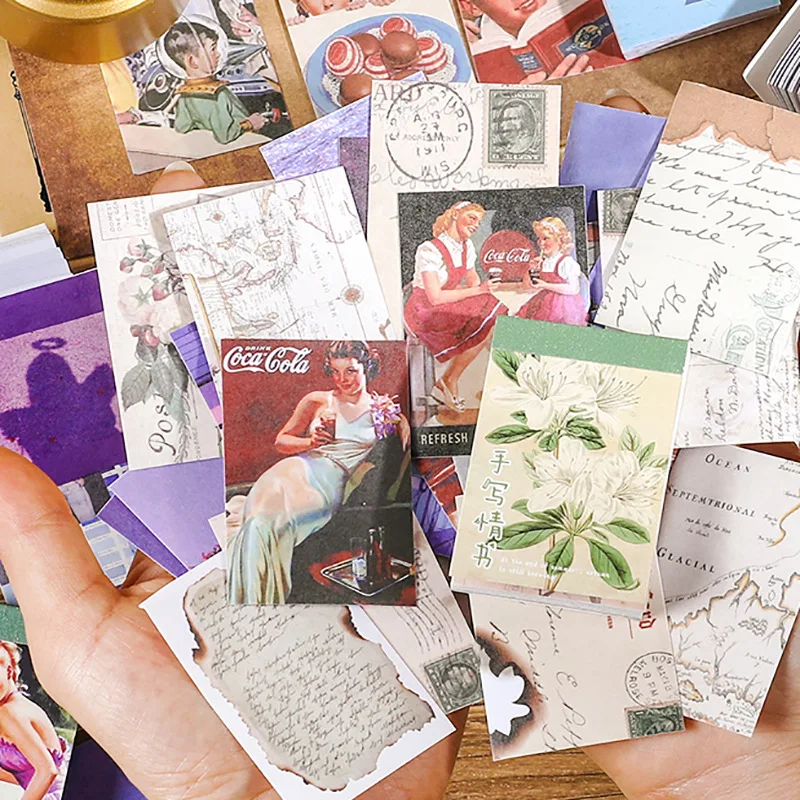 50pcs Retro Poster Map Decorative Stickers Book Ins Landscape Material Sticker DIY Diary Scrapbook Decoration Stationery Sticker