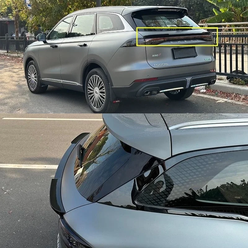 

For Chery Tiggo 9 8L 2024 Rear Roof Trunk Lid Car Spoiler Wings Black Carbon Printing DIY Decoration Exterior Accessories