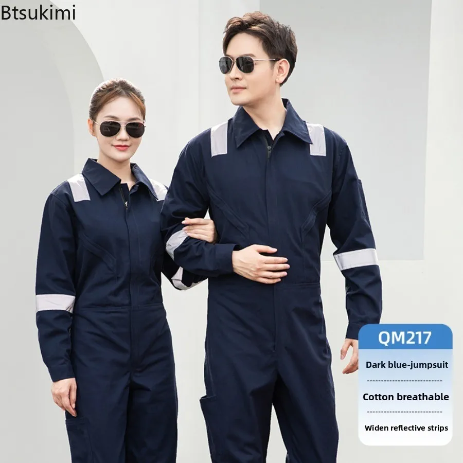 Men's Cotton Workshop Long Sleeved Integrated Work Clothes Set Night Reflective Wear-resistant Mechanical Welder Repair Overalls