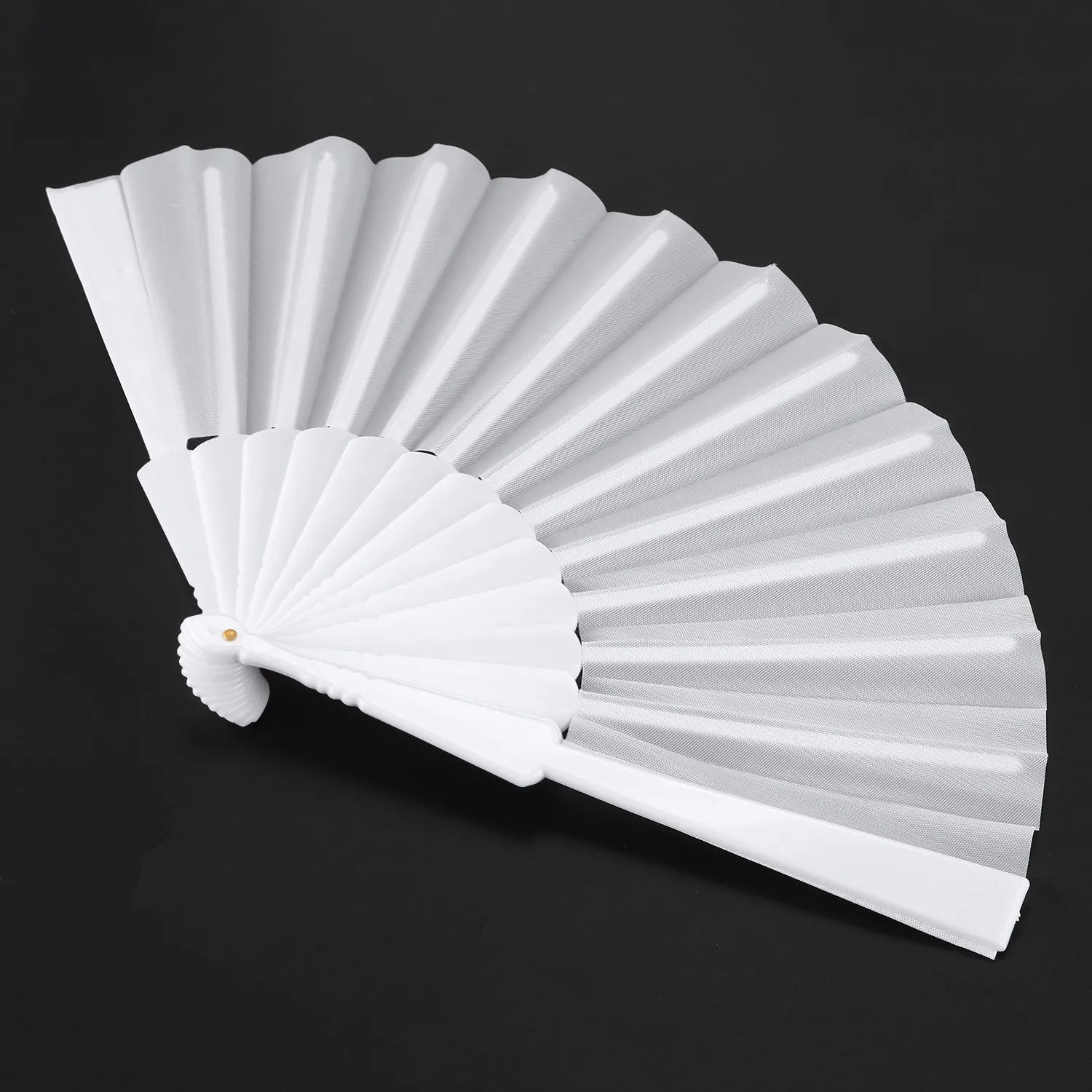 A013 Abanico plegable de mano de tela plástica para damas y hombres blanco