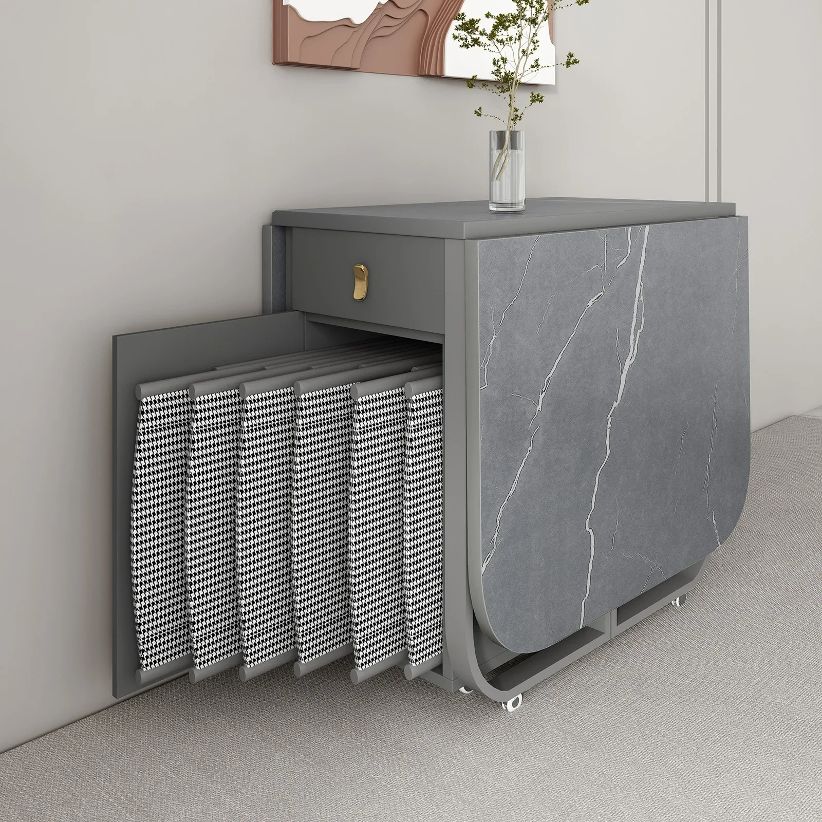 

ZMovable Fashion Folding Dining Table Furniture Multifunctional Rectangle Dining Table And Folding ChairsZ