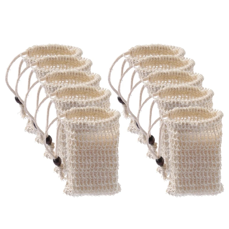 10pcs Soap Bag Natural Sisal Soap Saver Bag Mesh Net Exfoliating Foaming Drying Soap Holder for Shower Bath Use