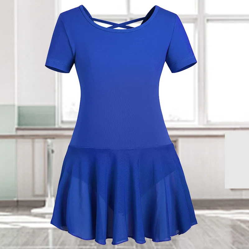 Базовое балетное танцевальное платье с круглым вырезом для девочек, купальник для девочек, гимнастические танцевальные юбки с перекрестными бретелями на спине, танцевальные купальники