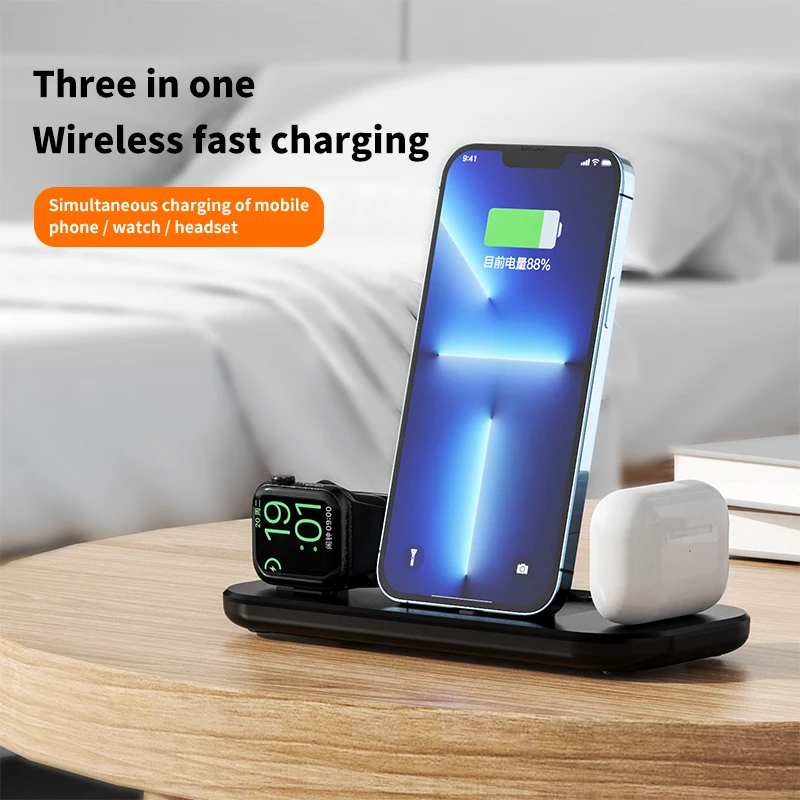 3 in 1 Wireless Charger Stand For IPhone 14 13 12 11 XS XR X Apple Watch 8 7 SE 6 Airpods Pro iWatch Fast Charging Dock Station