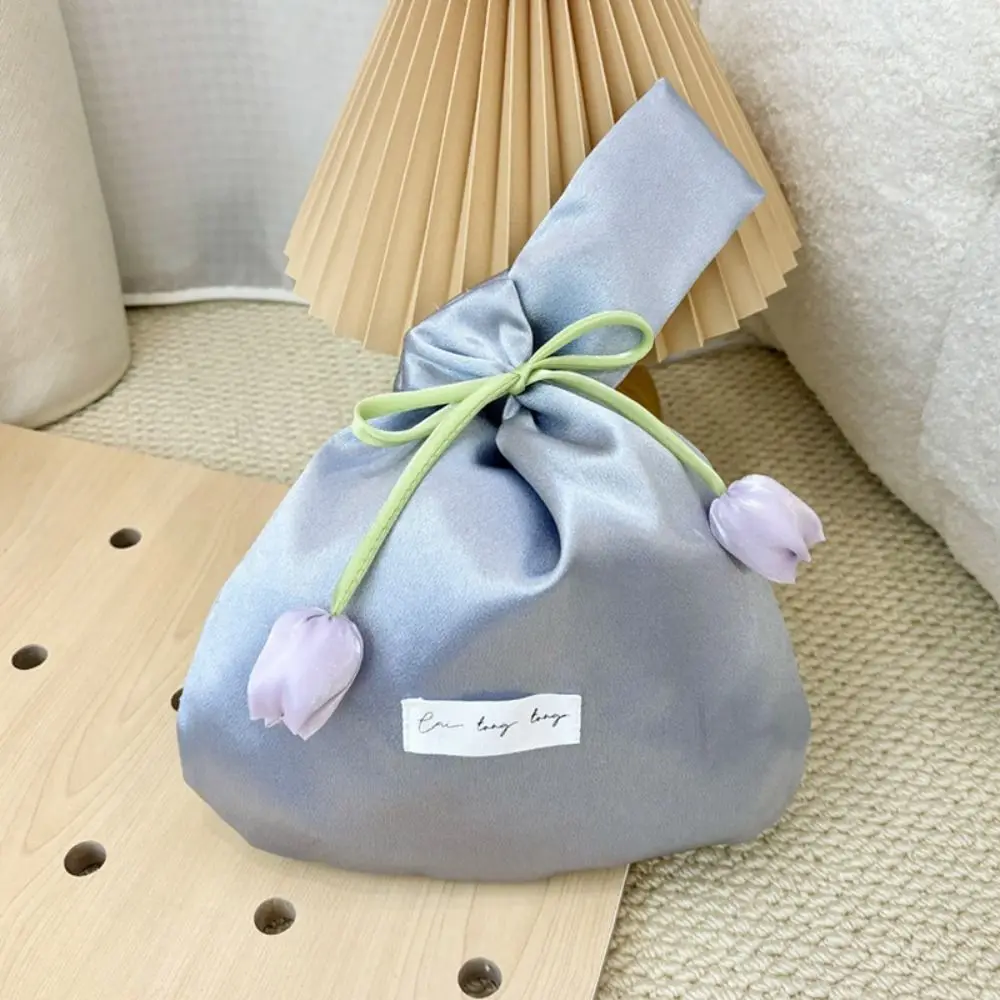 Fashion Tulip Wrist Bags With Flowers Handheld Small Bucket Bags Washable Elegant Handbags For Girl Lady Women Female