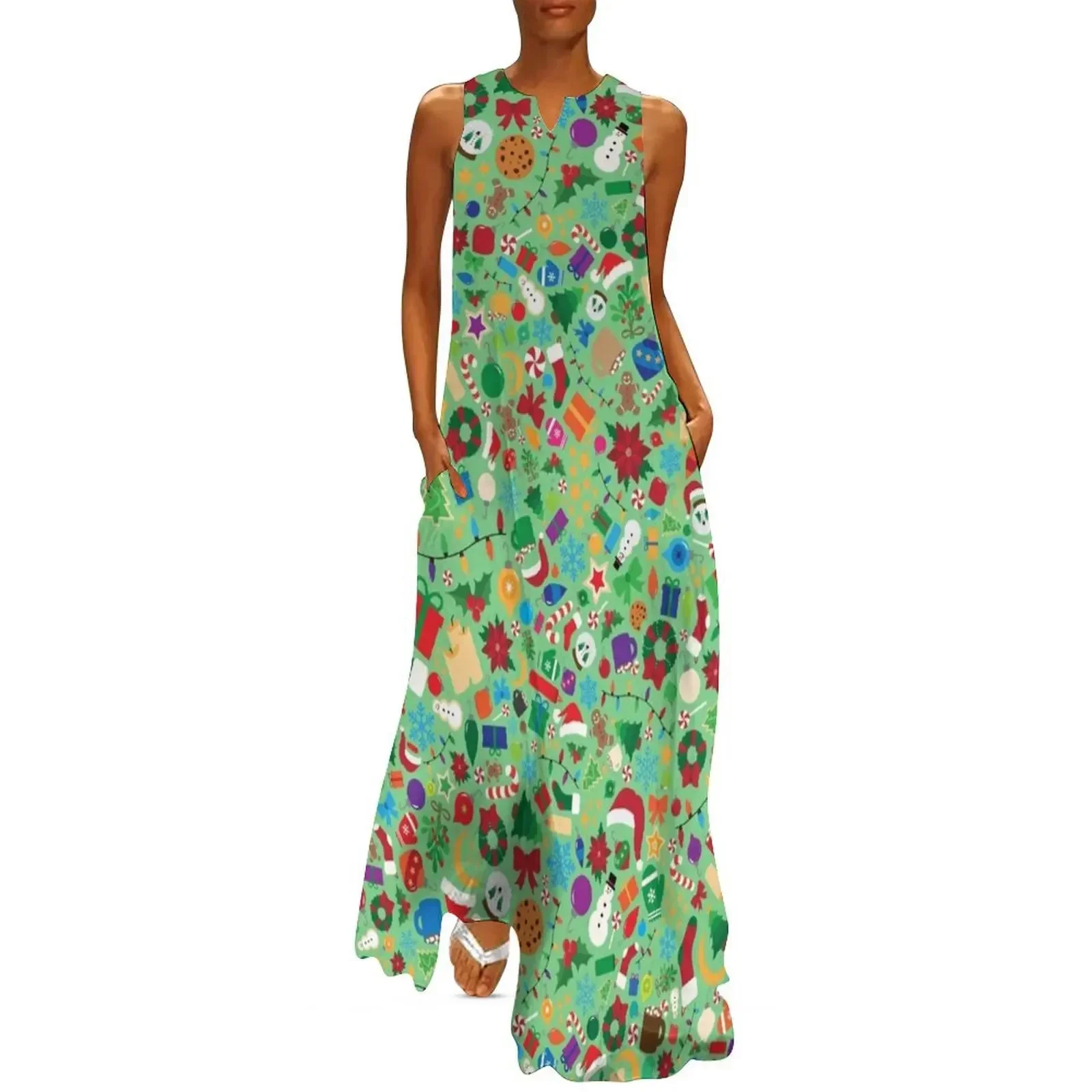 

Green Christmas Pattern Long Dress Women's summer dresses sexy dress for women summer dress daily evening woman