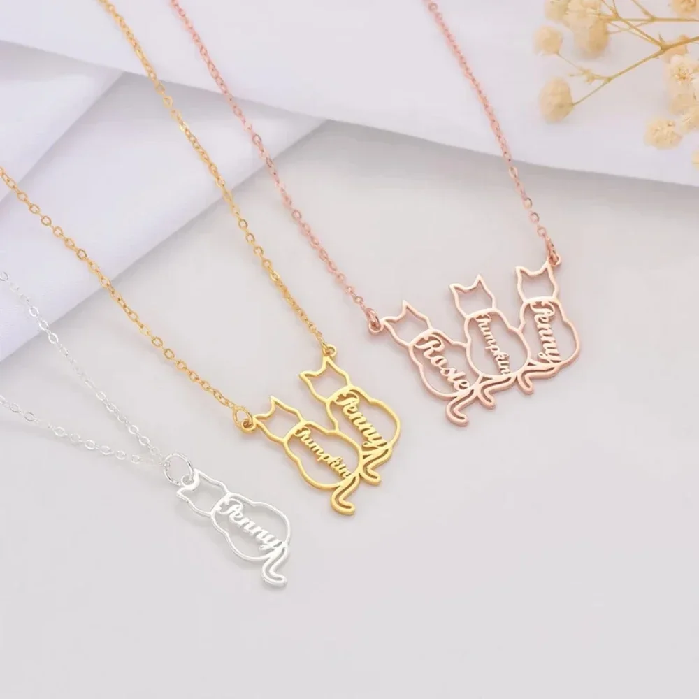 Personalized Pet Name 1-3 Cats Necklace Custom Memorials Gift Stainless Steel Choker Necklace for Women Girls Accesorios Mujer