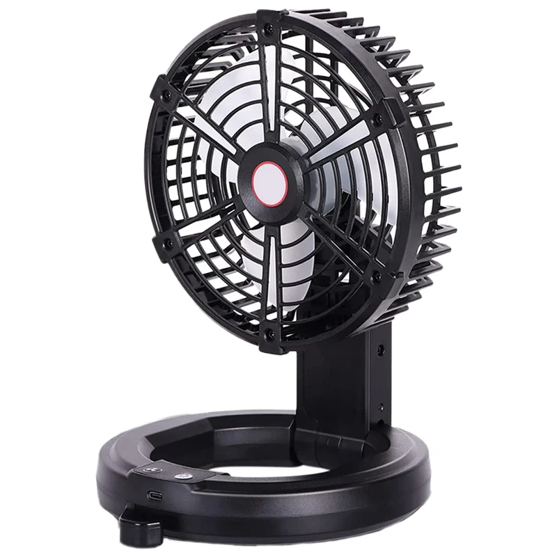 

Camping Fan Portable Rechargeable Fan with Lamp Desk Folding Fan Dormitory Telescopic Fan Small Outdoor Fan Lamp(Black)