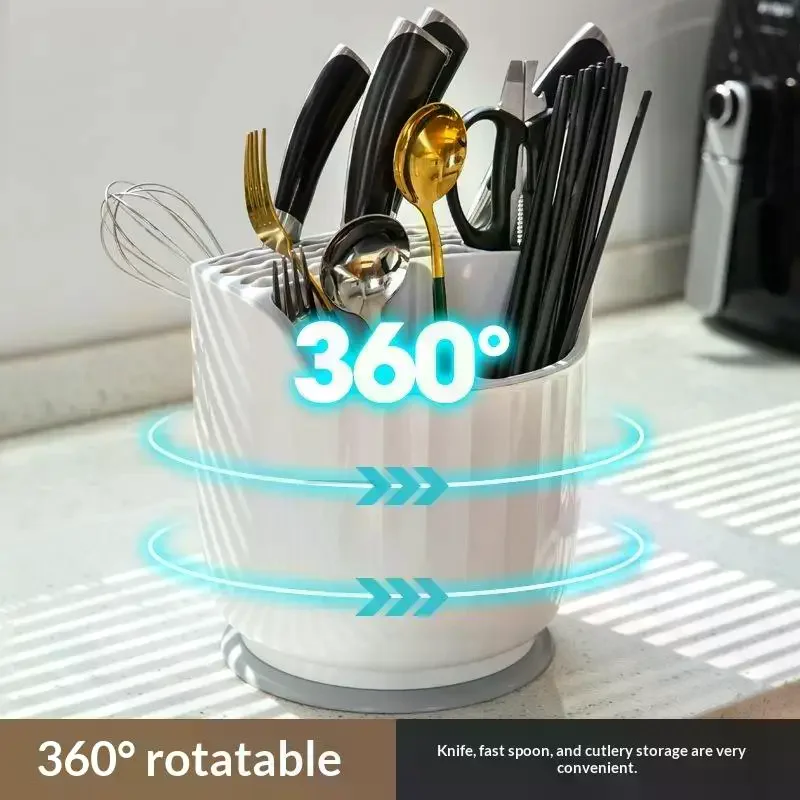 Cutlery Holder Multifunctional 360 Rotating Large Capacity Kitchen Counter Organizing No Mess Easy Reach