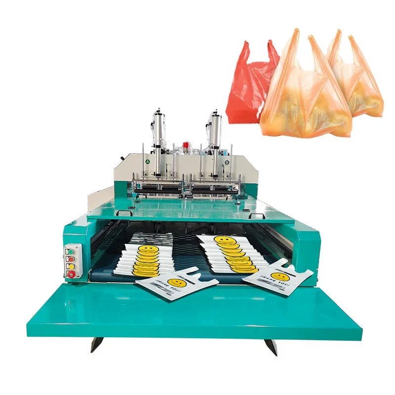 Automatic High Speed Double Four Line T-shirt Garbage Kraft Paper Bag Making Machine Biodegradable Plastic Bag Making Machine