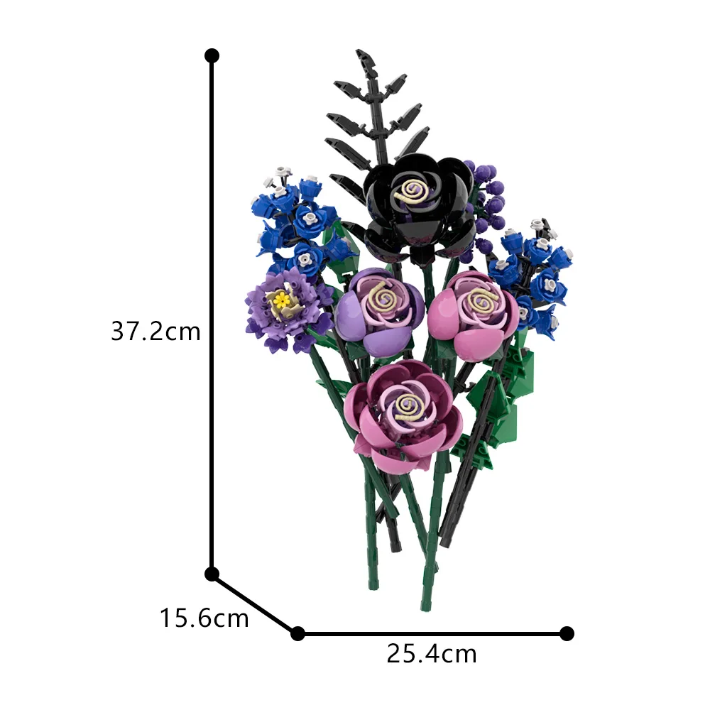 Gobricks MOC Purple Rose Botanical Building Block Set Gothic Decor Artificial Rose Flower Bouquet Model Toys Valentines Day Gift