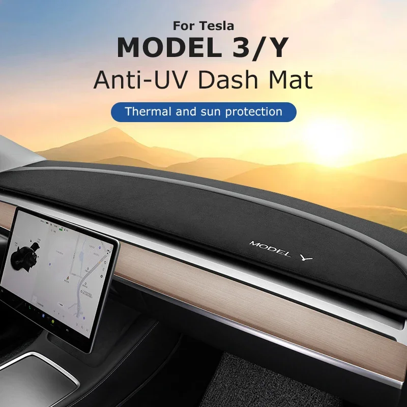 Anti-UV Dashboard Cover For Tesla Model 3 Y S Highland 2024 2023 2022 Center Console Accessories Dash Mat Protector Pad Sunshade