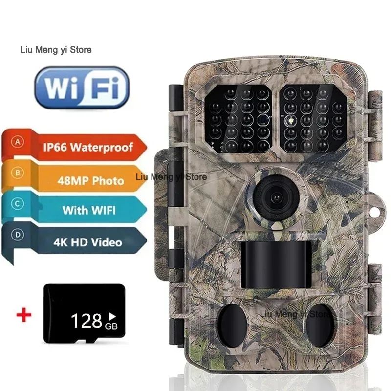 Cámara de rastreo de caza WIFI para exteriores, 48MP, Control por aplicación, visión nocturna 4K, detección de inducción infrarroja de movimiento, trampas fotográficas para vida silvestre