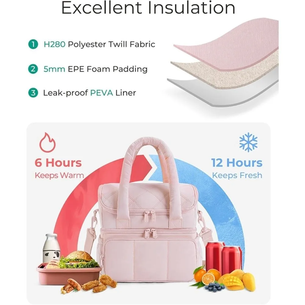 

Handbag Tumbler Compartment Lunch Bag Thickened Double Layer Picnic Bag Large Capacity Waterproof Insulated Bag Daily Use